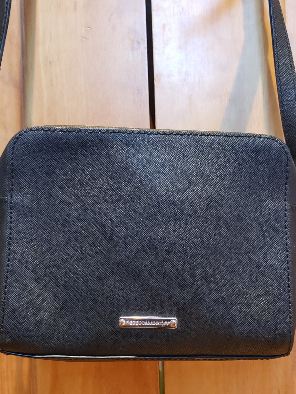 Rebecca Minkoff Black Saffino Leather Crossbody Fits Most Phones Silver hardware